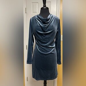 NWOT - Elegant Velvet Steele Blue Long Sleeve Dress